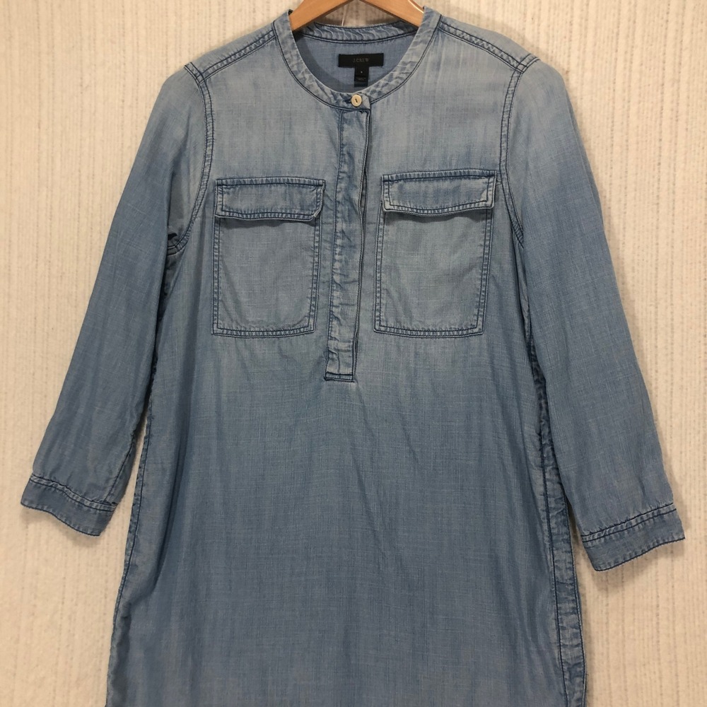 J Crew‎ Womens Chambray Dress Tunic Small Blue Lyocell Long Sleeve Casual